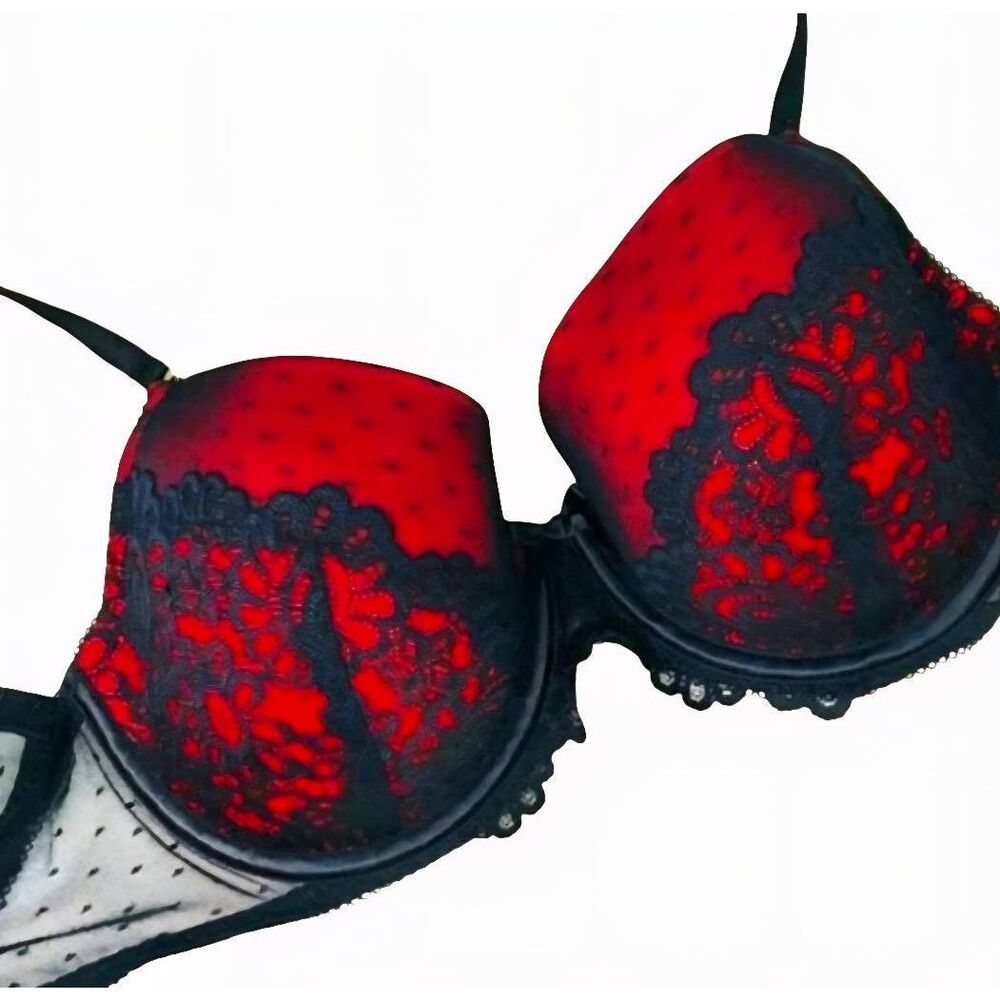 Hush Intimates Red Lace Overlay Push-Up Plunge Bra